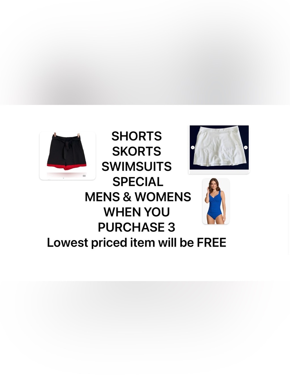 END OF THE SEASON, BUY TWO GET ONE FREE ON ALL SWIMSUITS SKIRTS AND SHORTS